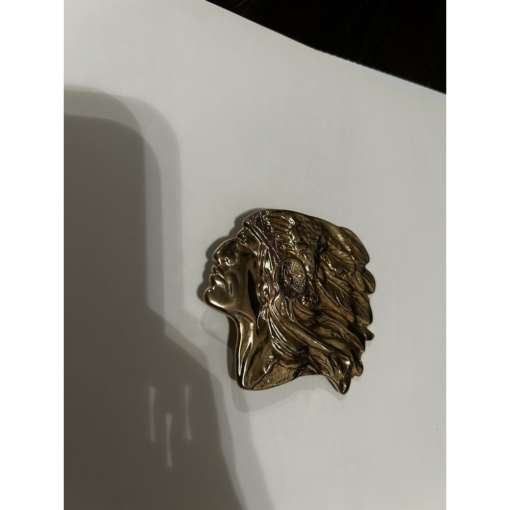 Vtg Gold Tone Natve American Warrior Chief Face Belt Buckle